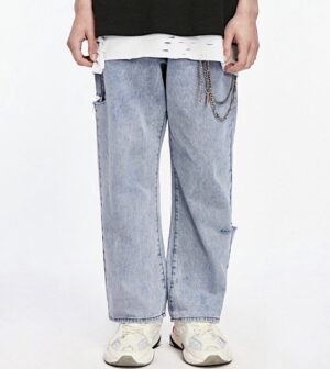 Wide Washed Distressed Jeans