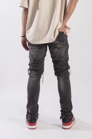 Washed Patch Zip Jeans