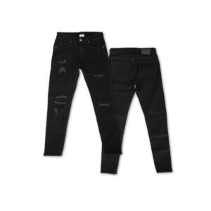 Distressed Patch Jeans(Black)